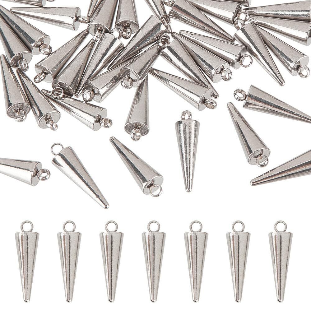 3352 40pcs Spike Pattern Charms 304 Stainless Steel Pendants Metal Cone